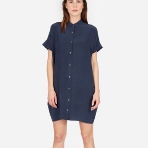 Everlane Silk Square Shirt Dress in Black